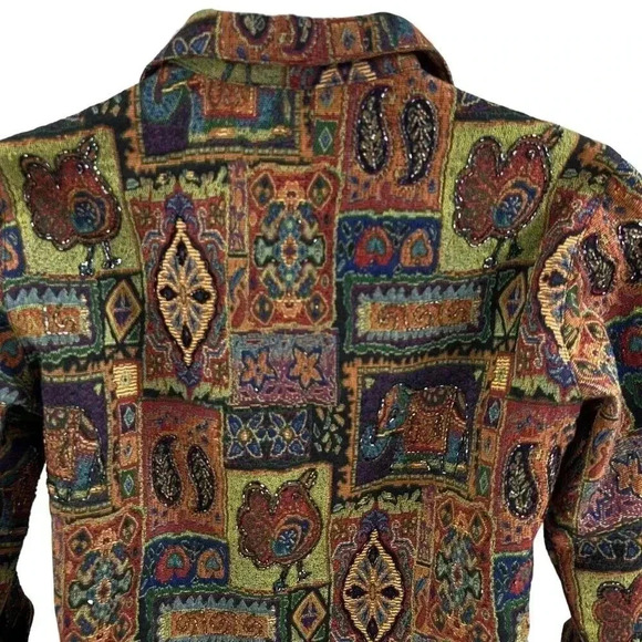 Chicos L Vintage 90s Shacket Embroidered Anniversary Collection Tapestry Beaded - Picture 4 of 16